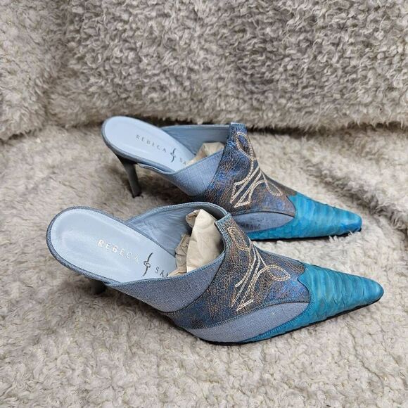 Rebeca Sanver Western Inspired Leather Embroidered Mules sz 37 - Picture 2 of 7